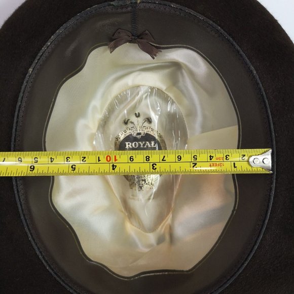 Vtg Royal Biltmore 60s Fedora Hat Felt Brown Feather braided band Grannycore - Picture 9 of 9